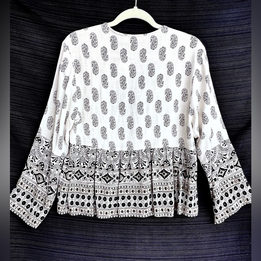 ZARA Linen paisley boho blouse ivory size S - Picture 14 of 17